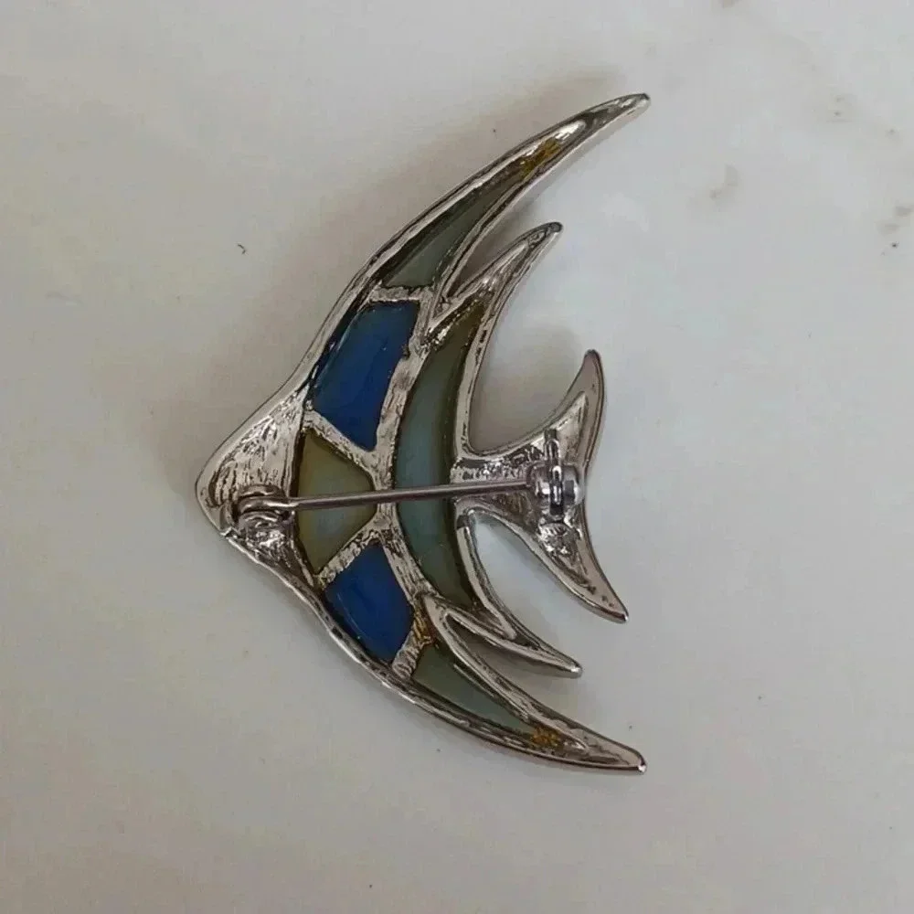 Silvertone colorful angelfish pin
